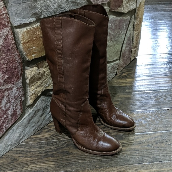 Michael Kors Mid Calf Brown Leather Boots 3" 8.5 - Picture 1 of 5